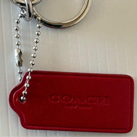 Coach Silver Toned Split Key Ring and Dog Leash Clip with Red Leather Hang Tag - Picture 6 of 16